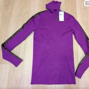 Ralph Lauren Purple Turtleneck Sweater with Brown Accents